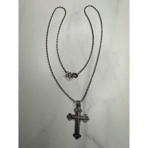 Vintage 925 Sterling Silver Ornate Cross Pendant Necklace S-Hook Cable Chain